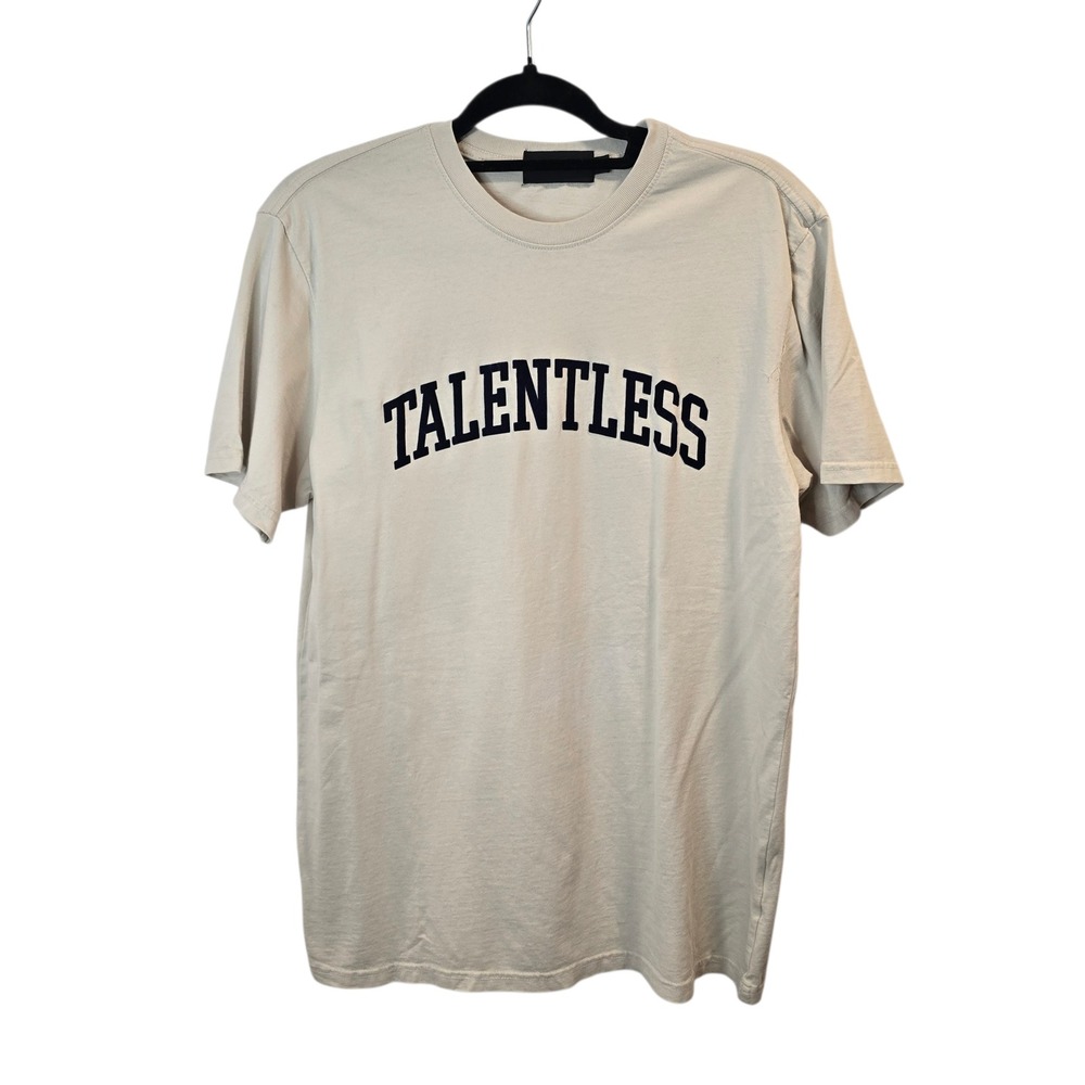 TALENTLESS Graphic T Shirt Beige Arch Logo Cotton Short Sleeve Women's Medium M